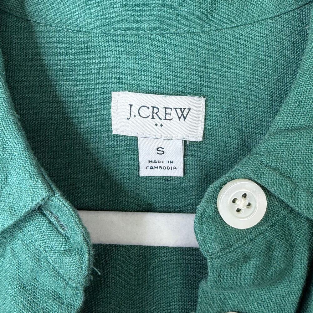 J.Crew Emerald Green Linen Blend Belted Button Front Short Sleeve Shirtdress - Picture 7 of 9